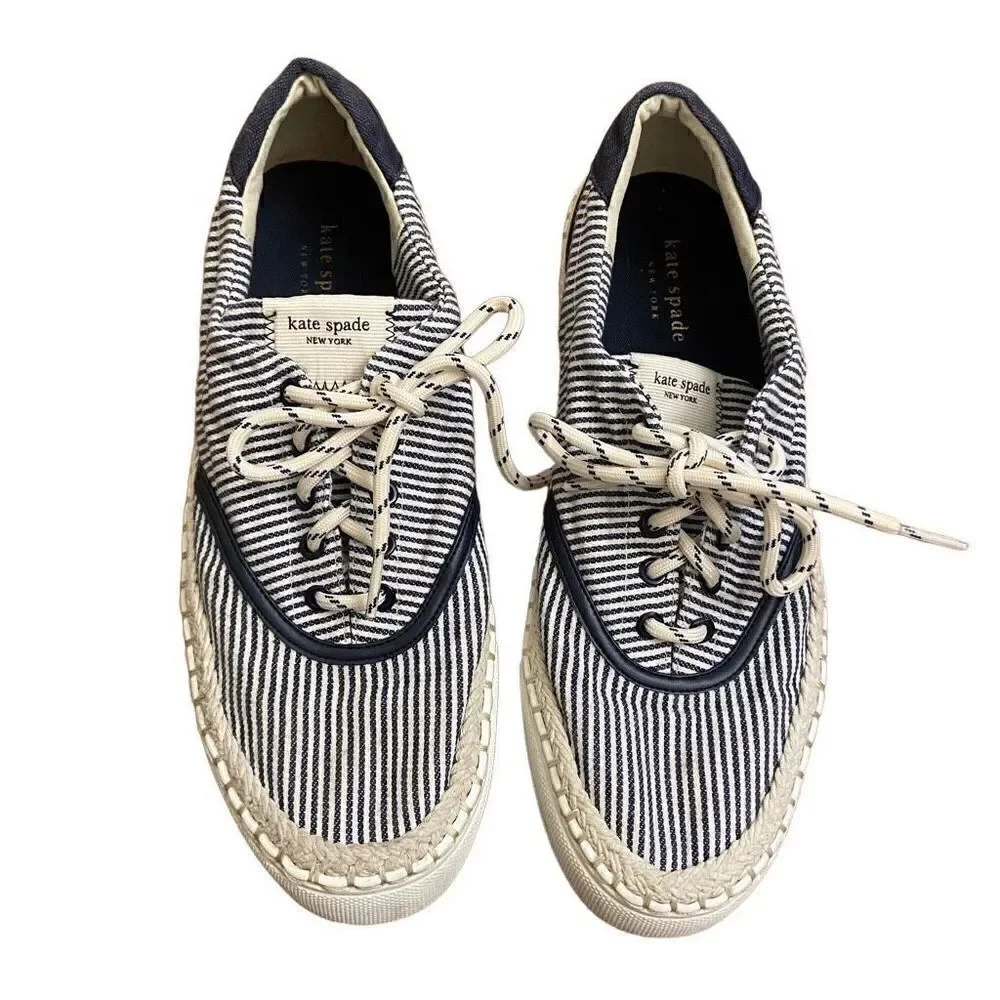 Kate Spade Boat Party Espadrille Sneakers Navy Blue & White Striped Nautical Siz